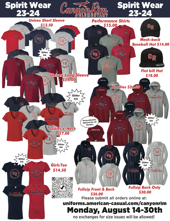 SPIRIT WEAR | Welcome to Canyon Rim Elementary School's PTA Website